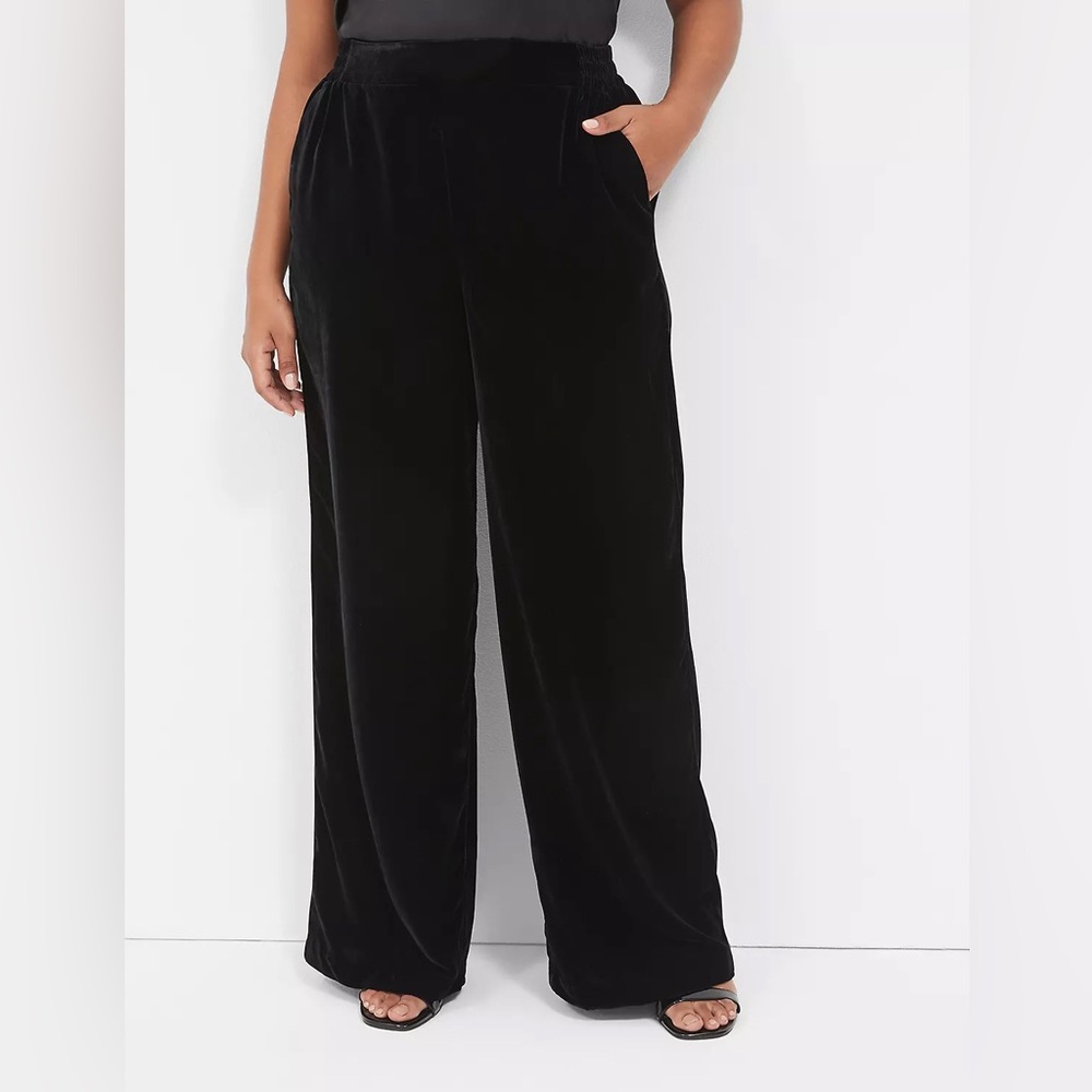Lane Bryant Black Velvet Wide-Leg Pants